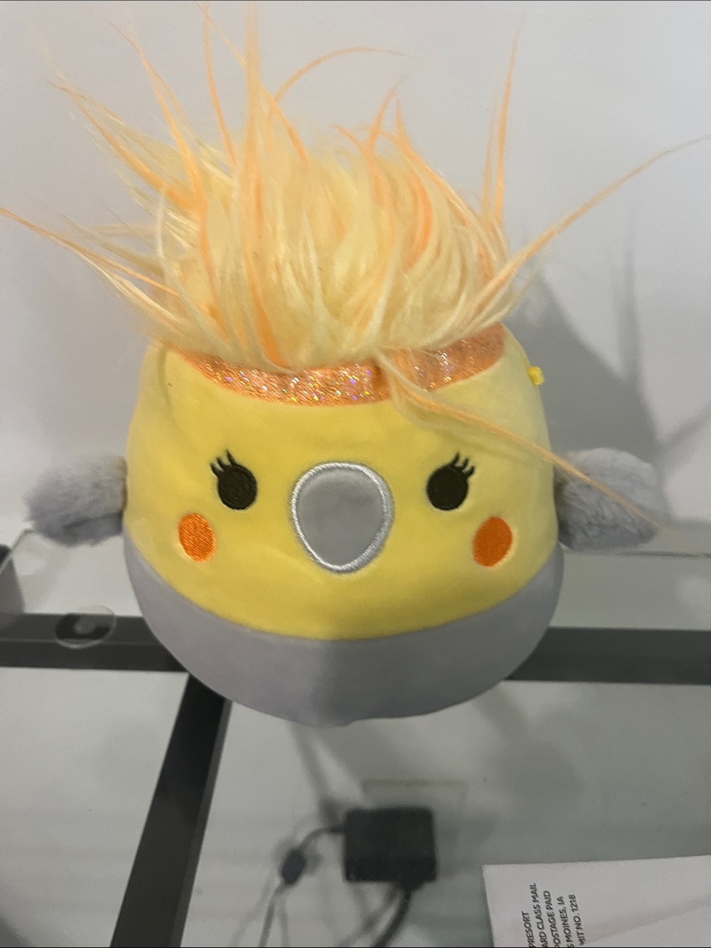 Squishmallows Yellow & Gray Plush Bird with Orange Fluffy Hair